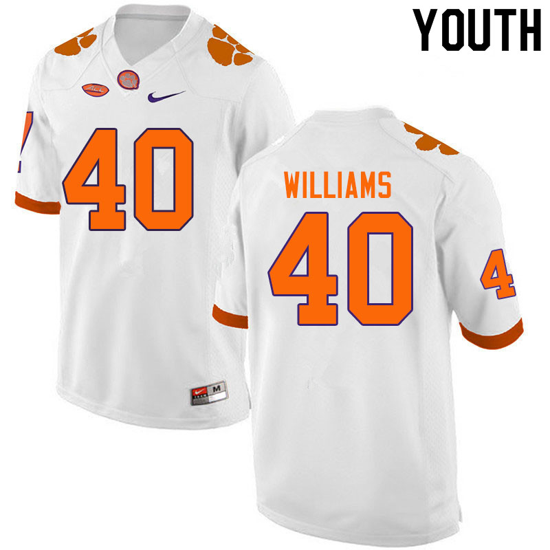Youth #40 Greg Williams Clemson Tigers College Football Jerseys Sale-White - Click Image to Close